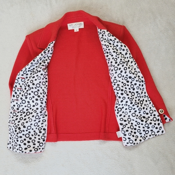 ST JOHN Blazer Red Vintage Marie Gray Collection Polka Dot Cheetah Trim 2 XS - Picture 8 of 15